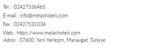 Melas Resort Hotel telefon numaralar, faks, e-mail, posta adresi ve iletiim bilgileri